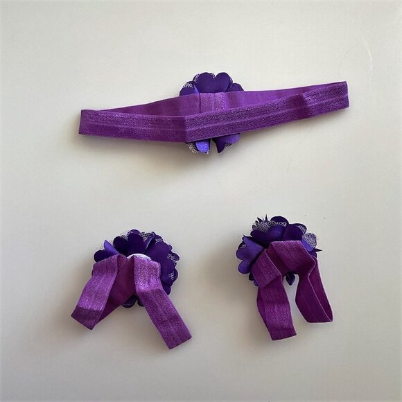 PURPLE LACE BABY GIRL FOOT FLOWER AND HEADBAND - Picture 4 of 8
